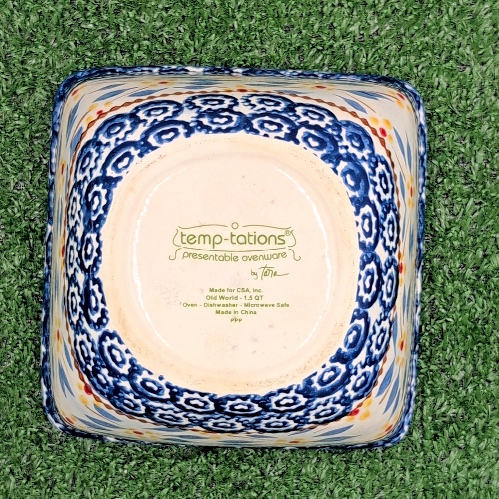 Temptations by Tara Cup Square 6 x3 Bowl Old World Royal Blue Floral - Microwave - Picture 4 of 8